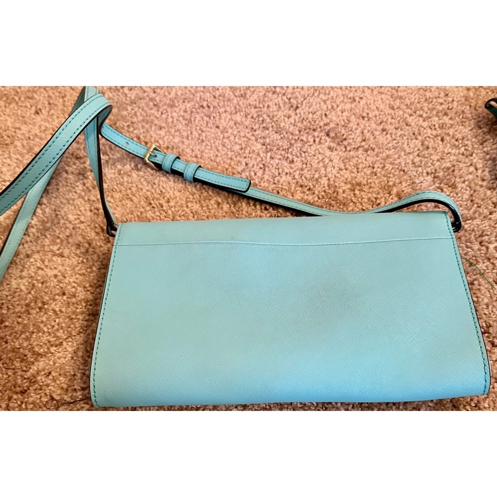 Kate Spade New York Light Blue Saffiano Leather Crossbody Bag Flap Wallet Purse - Picture 3 of 6